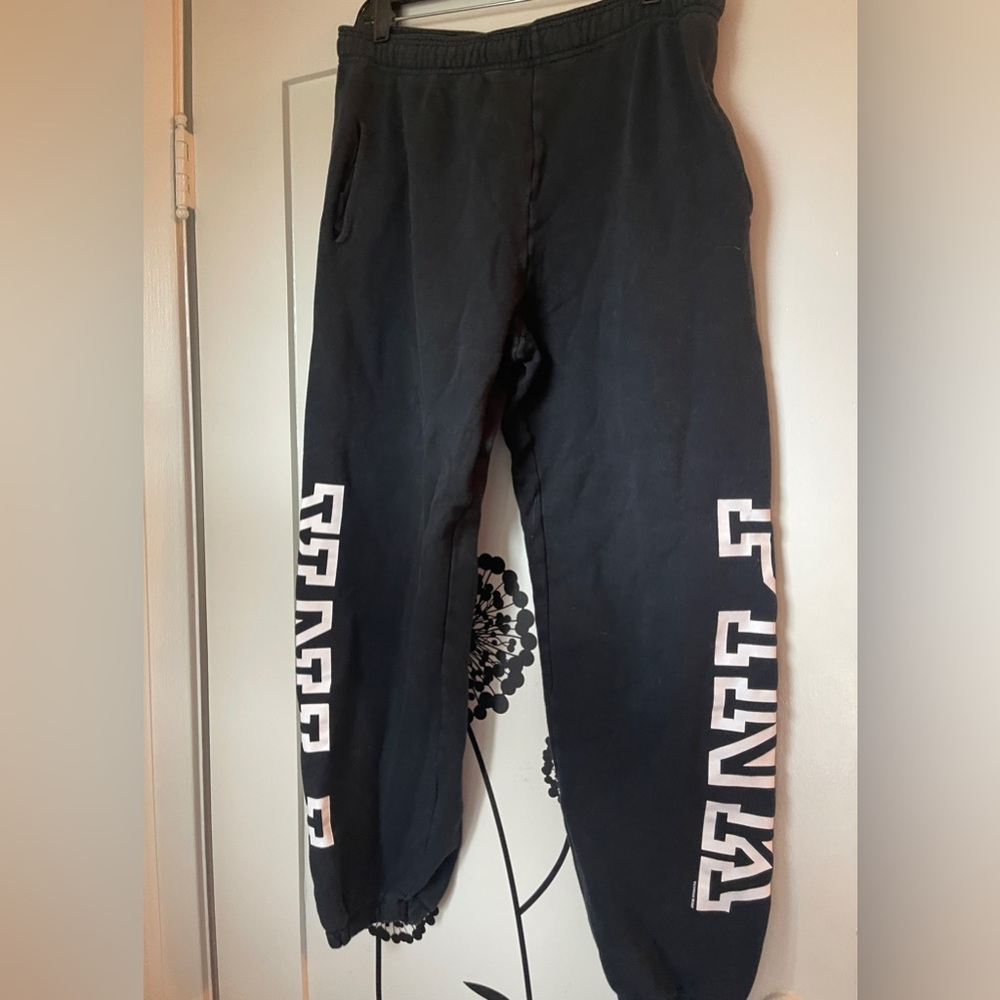 VS PINK logo Emblem sweatpants Black with White Logo detail on leg size med